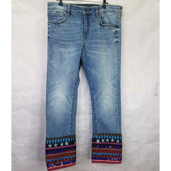 Pilcro by Anthropologie Jeans sz 30 Embroidered Beaded Slim Straight Crop Boho - Picture 1 of 16